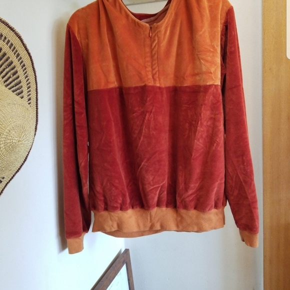 Vintage Handmade Velour Quarter Zip Top Burnt Orange M - Picture 6 of 8